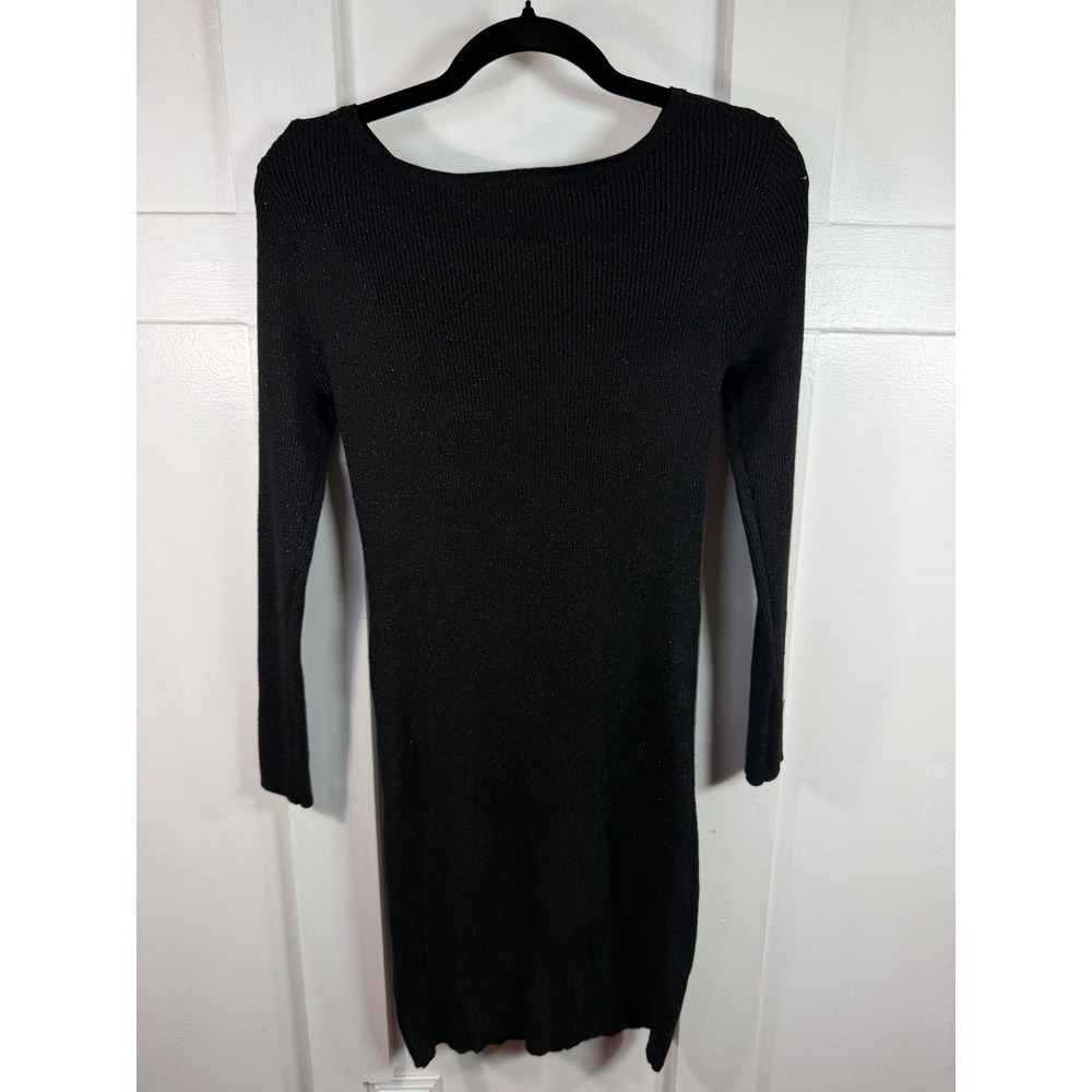 INC International Concepts Black Metallic Ribbed Cutout Sweater Dress Medium - Picture 7 of 11